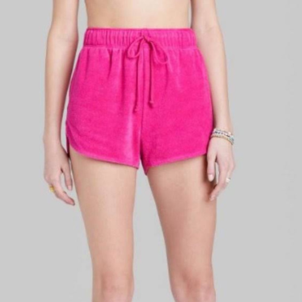 Pink Terry Cloth Tie Shorts